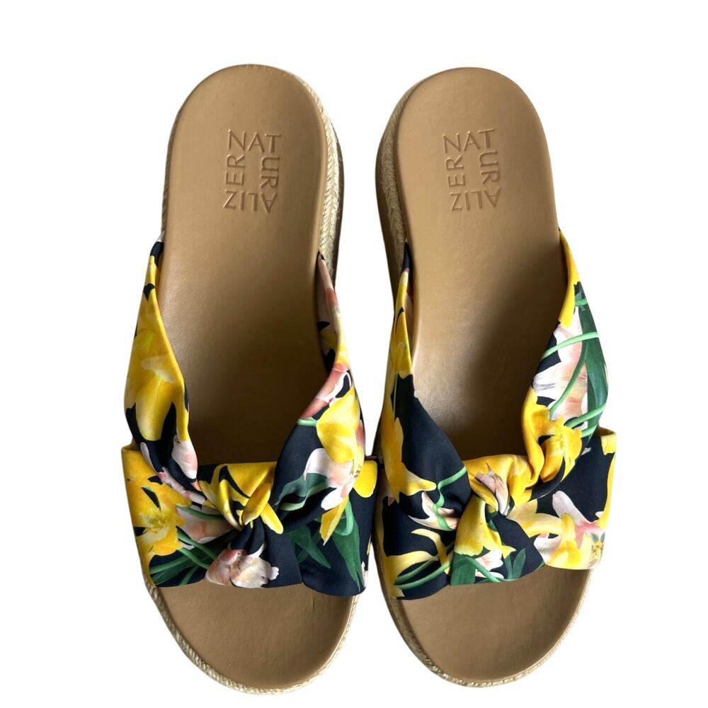 Naturalizer Womens 9.5 Dayana Yellow Floral Platform Espadrille Slip On Sandals